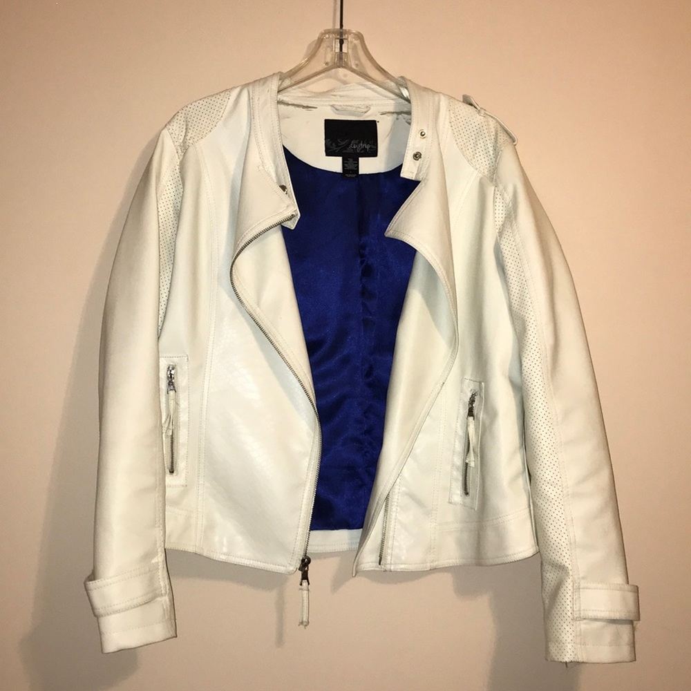 Badass white faux leather Moto jacket